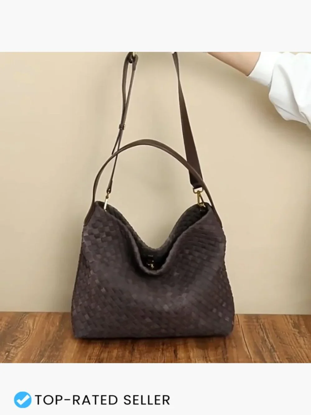 Faux Suede Woven Tote Bag Women Large Hobo Shoulder Purse Vegan Fashion